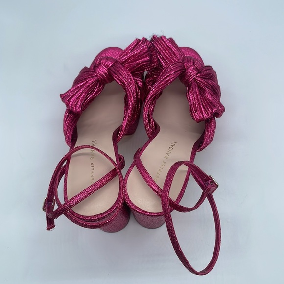 Loeffler Randall Fuschia Pink Metallic Natalia pleated knot platform heels 7 - Picture 7 of 9